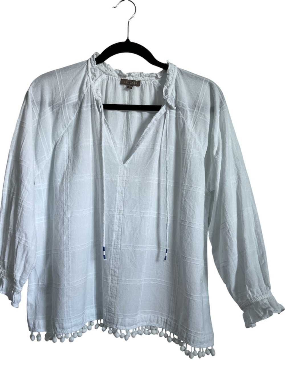 Lilla P White Pom-Trim V-Neck Tunic